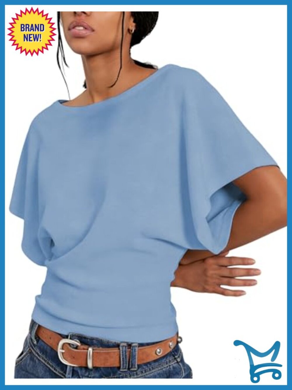 Women's Boat Neck Batwing Top Short Sleeve Cinched Waist Y2K Casual Tee Blouse